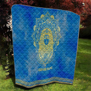 Personalized Egyptian Pharaoh Quilt with Mandala and Eye of Horus in Blue