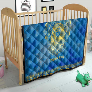 Personalized Egyptian Pharaoh Quilt with Mandala and Eye of Horus in Blue