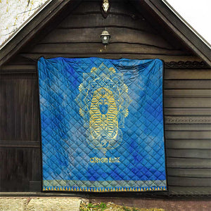 Personalized Egyptian Pharaoh Quilt with Mandala and Eye of Horus in Blue