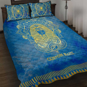 Personalized Egyptian Pharaoh Quilt Bed Set with Mandala and Eye of Horus in Blue