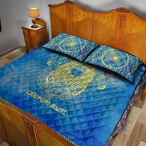 Personalized Egyptian Pharaoh Quilt Bed Set with Mandala and Eye of Horus in Blue