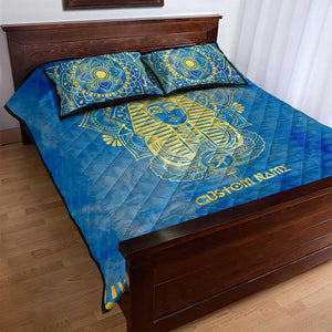 Personalized Egyptian Pharaoh Quilt Bed Set with Mandala and Eye of Horus in Blue