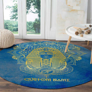 Personalized Egyptian Pharaoh Round Carpet with Mandala and Eye of Horus in Blue