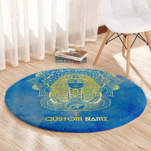 Personalized Egyptian Pharaoh Round Carpet with Mandala and Eye of Horus in Blue