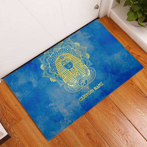 Personalized Egyptian Pharaoh Rubber Doormat with Mandala and Eye of Horus in Blue