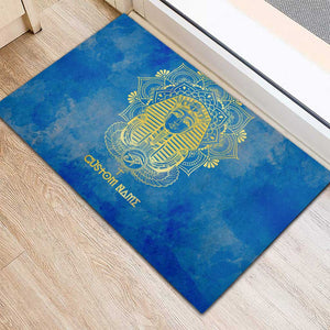 Personalized Egyptian Pharaoh Rubber Doormat with Mandala and Eye of Horus in Blue