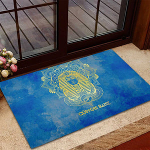 Personalized Egyptian Pharaoh Rubber Doormat with Mandala and Eye of Horus in Blue