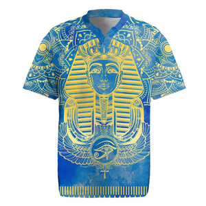 Personalized Egyptian Pharaoh Rugby Jersey with Mandala and Eye of Horus in Blue