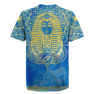 Personalized Egyptian Pharaoh Rugby Jersey with Mandala and Eye of Horus in Blue