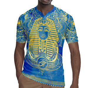 Personalized Egyptian Pharaoh Rugby Jersey with Mandala and Eye of Horus in Blue