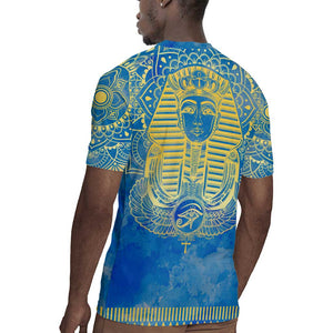 Personalized Egyptian Pharaoh Rugby Jersey with Mandala and Eye of Horus in Blue