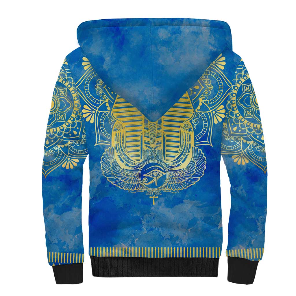 Personalized Egyptian Pharaoh Sherpa Hoodie with Mandala and Eye of Horus in Blue