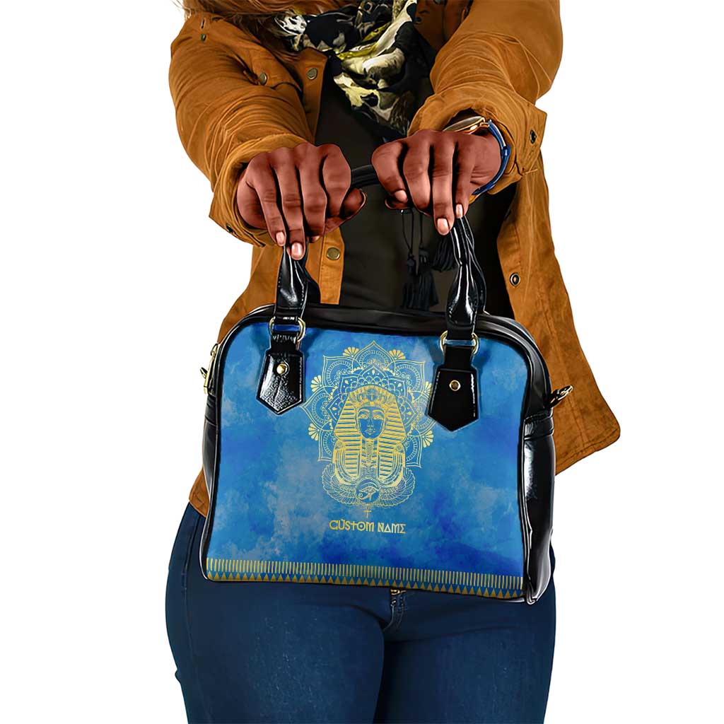 Personalized Egyptian Pharaoh Shoulder Handbag with Mandala and Eye of Horus in Blue