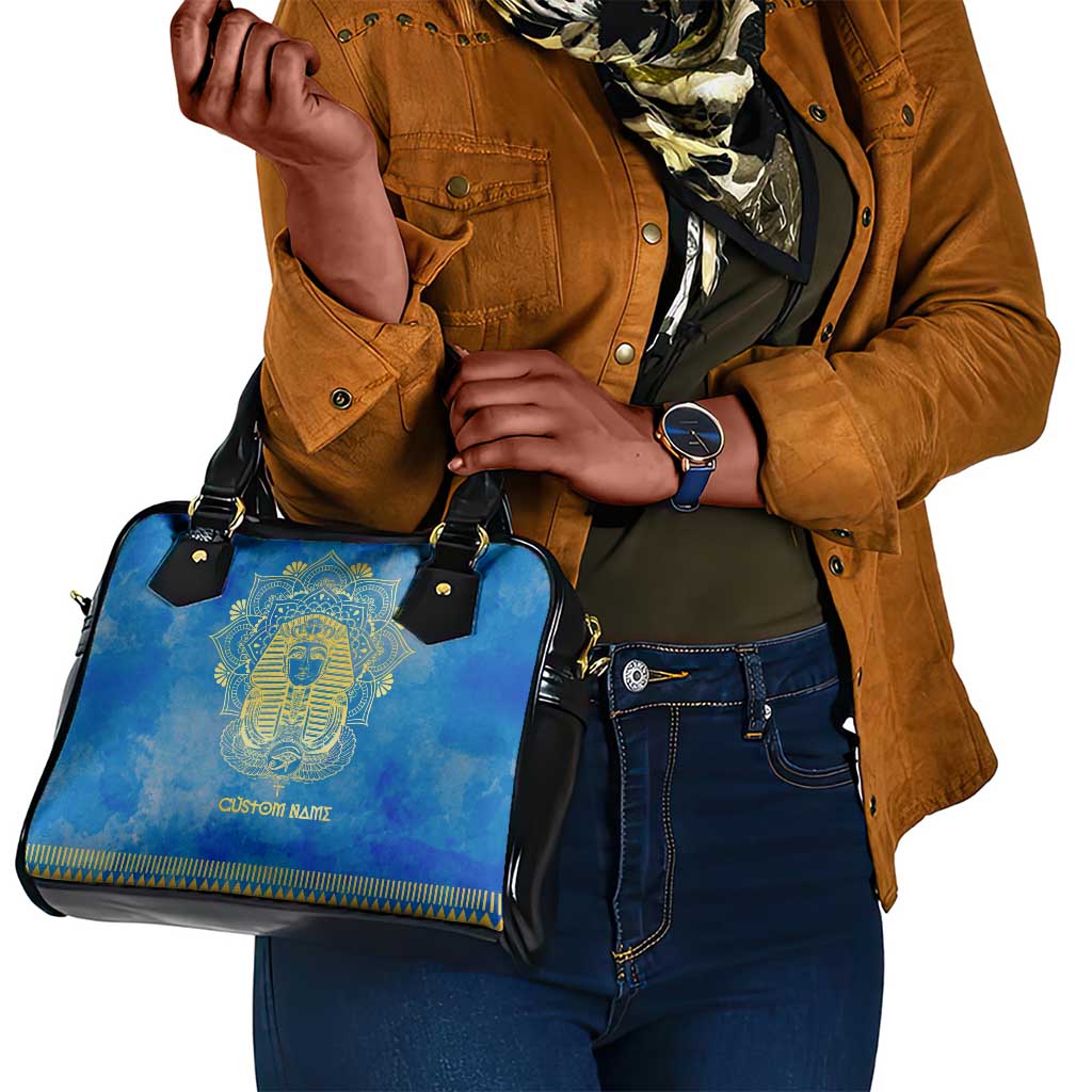 Personalized Egyptian Pharaoh Shoulder Handbag with Mandala and Eye of Horus in Blue
