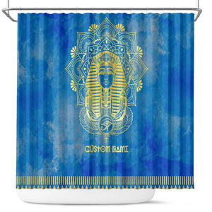 Personalized Egyptian Pharaoh Shower Curtain with Mandala and Eye of Horus in Blue