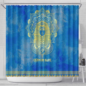 Personalized Egyptian Pharaoh Shower Curtain with Mandala and Eye of Horus in Blue