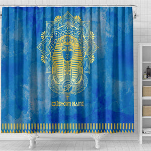 Personalized Egyptian Pharaoh Shower Curtain with Mandala and Eye of Horus in Blue