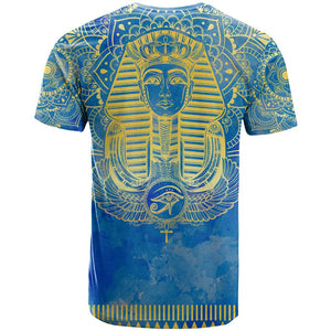 Personalized Egyptian Pharaoh T shirt with Mandala and Eye of Horus in Blue