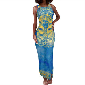 Personalized Egyptian Pharaoh Tank Maxi Dress with Mandala and Eye of Horus in Blue