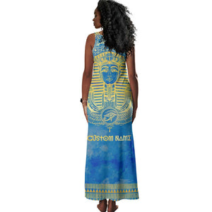 Personalized Egyptian Pharaoh Tank Maxi Dress with Mandala and Eye of Horus in Blue