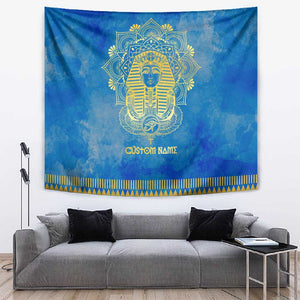 Personalized Egyptian Pharaoh Tapestry with Mandala and Eye of Horus in Blue