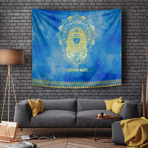 Personalized Egyptian Pharaoh Tapestry with Mandala and Eye of Horus in Blue