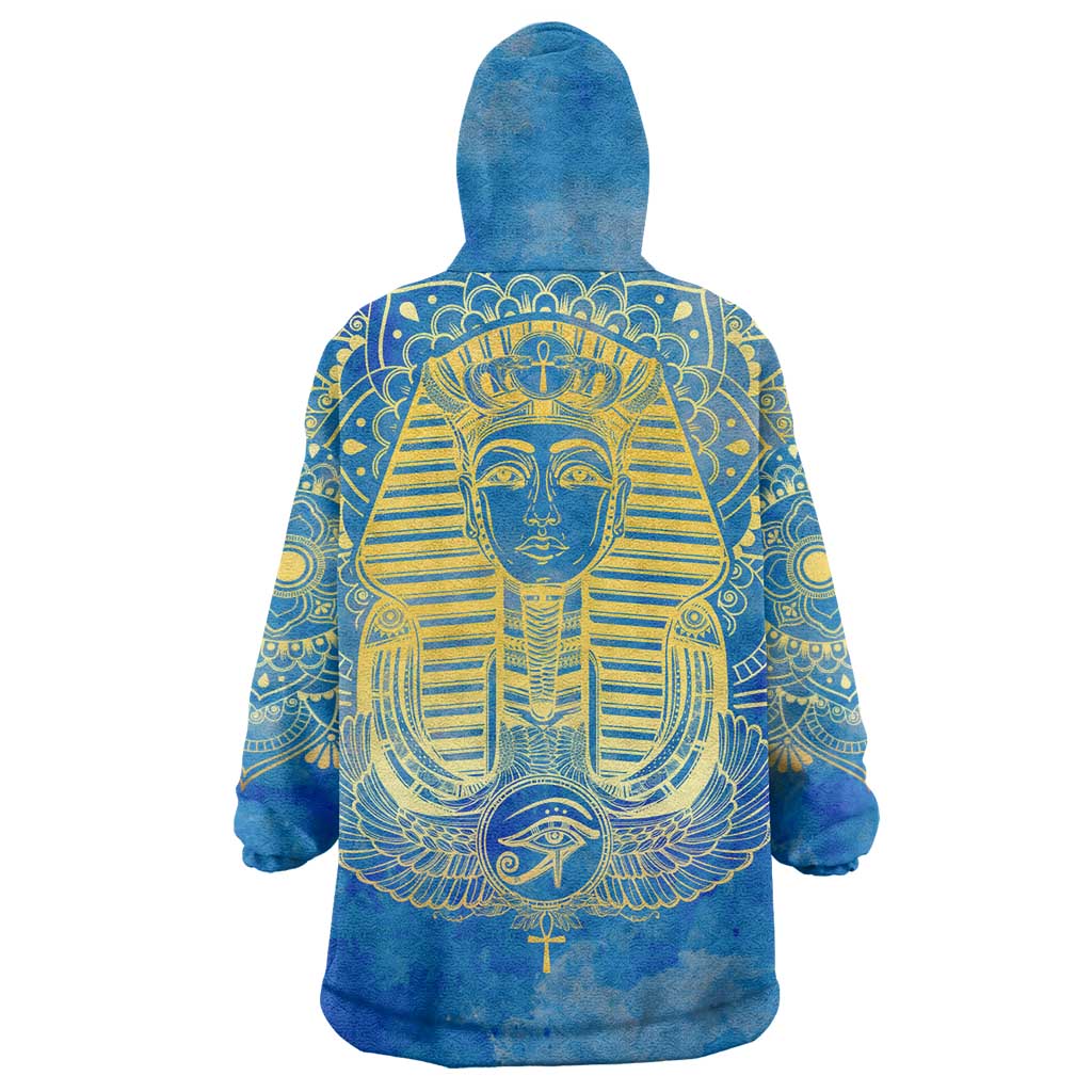 Personalized Egyptian Pharaoh Wearable Blanket Hoodie with Mandala and Eye of Horus in Blue