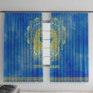 Personalized Egyptian Pharaoh Window Curtain with Mandala and Eye of Horus in Blue