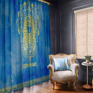 Personalized Egyptian Pharaoh Window Curtain with Mandala and Eye of Horus in Blue