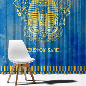 Personalized Egyptian Pharaoh Window Curtain with Mandala and Eye of Horus in Blue