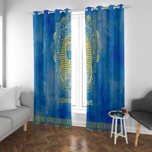 Personalized Egyptian Pharaoh Window Curtain with Mandala and Eye of Horus in Blue