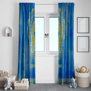 Personalized Egyptian Pharaoh Window Curtain with Mandala and Eye of Horus in Blue