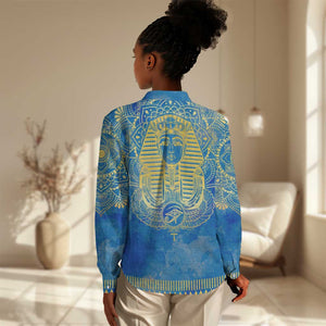 Personalized Egyptian Pharaoh Women Casual Shirt with Mandala and Eye of Horus in Blue