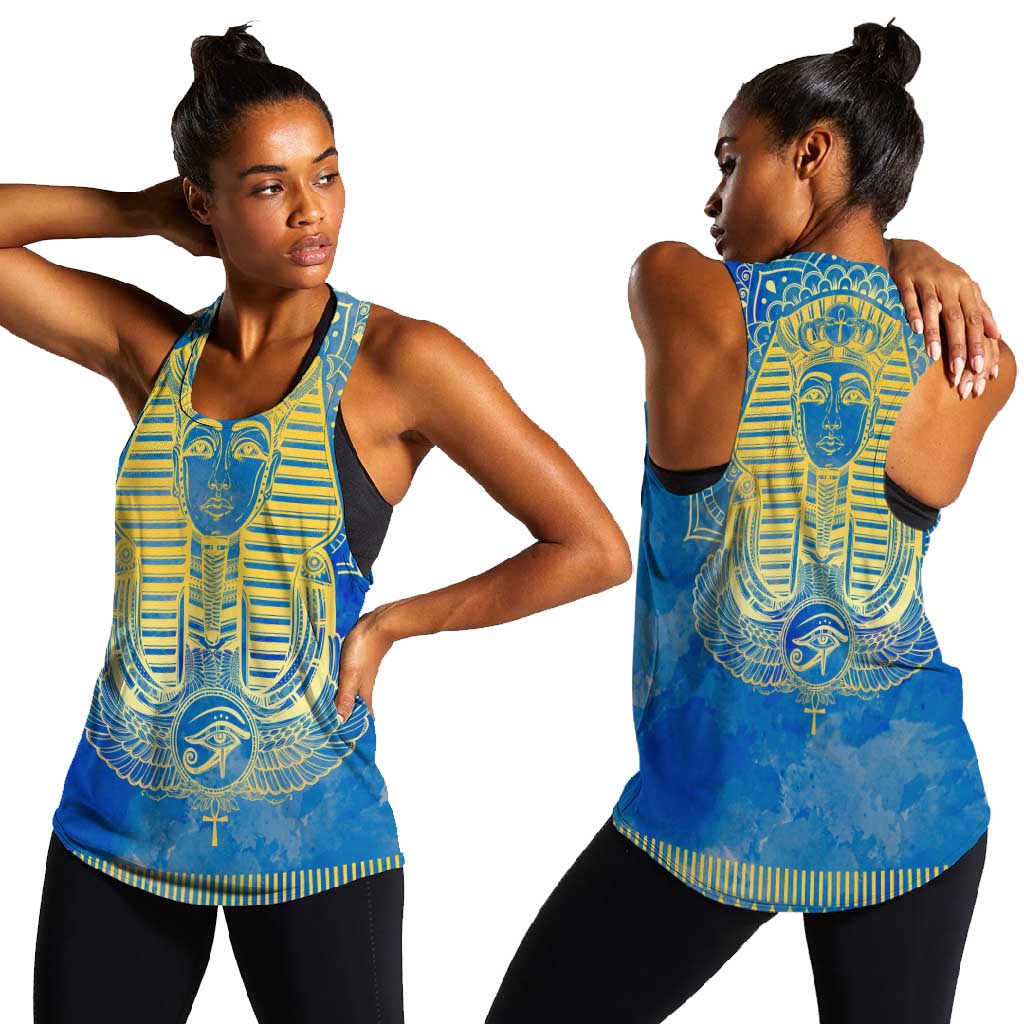 Personalized Egyptian Pharaoh Women Racerback Tank with Mandala and Eye of Horus in Blue