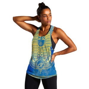 Personalized Egyptian Pharaoh Women Racerback Tank with Mandala and Eye of Horus in Blue