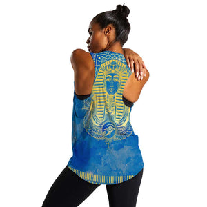 Personalized Egyptian Pharaoh Women Racerback Tank with Mandala and Eye of Horus in Blue