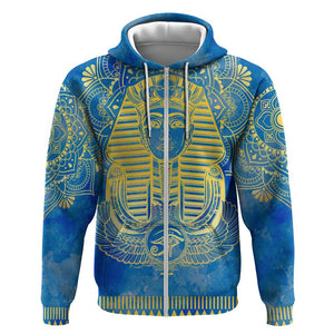 Personalized Egyptian Pharaoh Zip Hoodie with Mandala and Eye of Horus in Blue