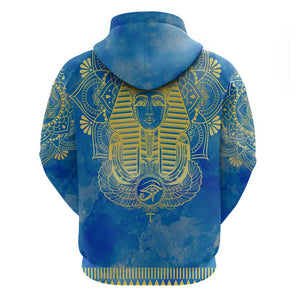 Personalized Egyptian Pharaoh Zip Hoodie with Mandala and Eye of Horus in Blue