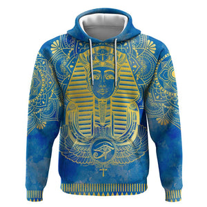 Personalized Egyptian Pharaoh Zip Hoodie with Mandala and Eye of Horus in Blue