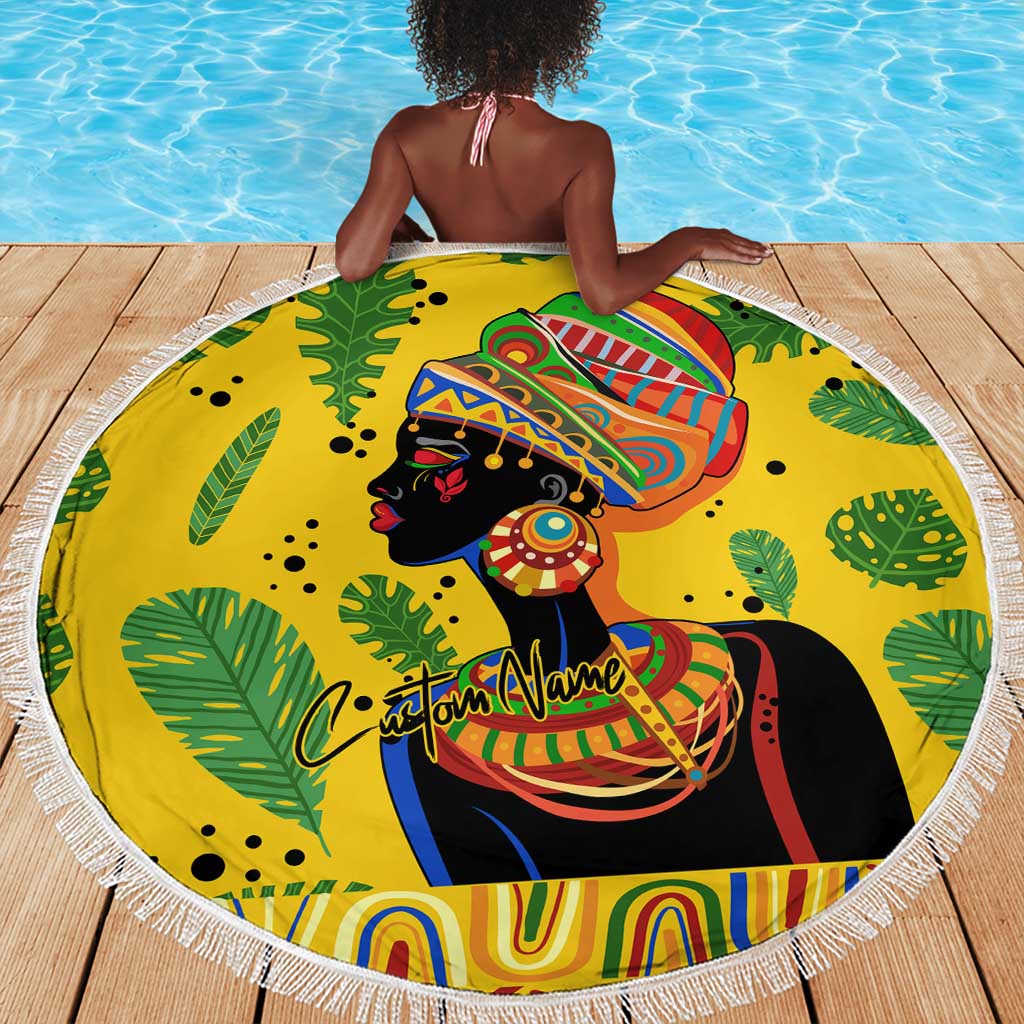 Personalized African Woman Beach Blanket Tropical Style