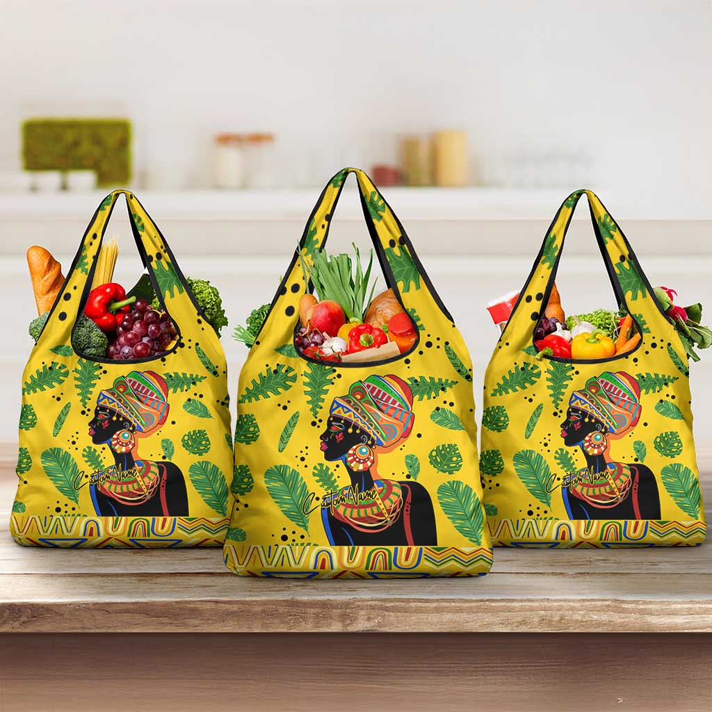 Personalized African Woman Grocery Bag Tropical Style