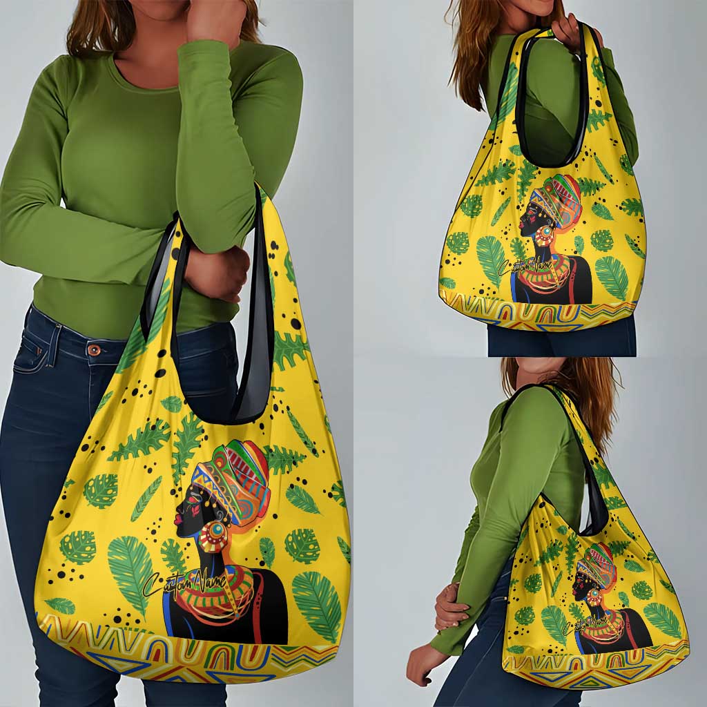 Personalized African Woman Grocery Bag Tropical Style