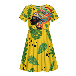 Personalized African Woman Kid Short Sleeve Dress Tropical Style