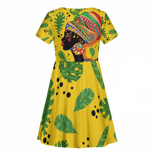 Personalized African Woman Kid Short Sleeve Dress Tropical Style