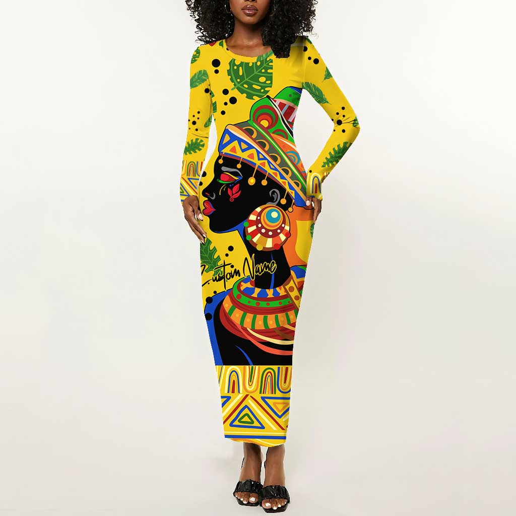 Personalized African Woman Long Sleeve Bodycon Dress Tropical Style DT02