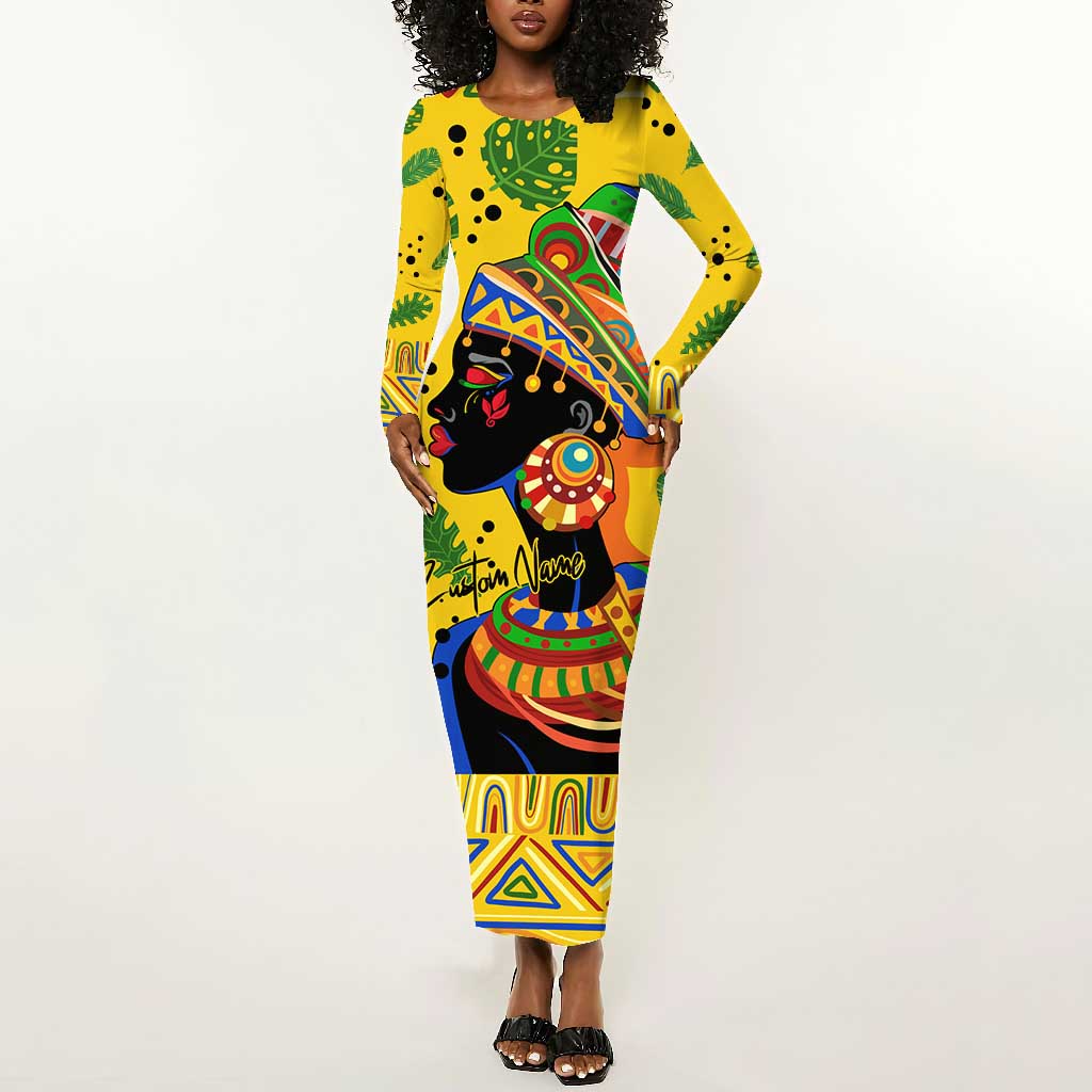 Personalized African Woman Long Sleeve Bodycon Dress Tropical Style