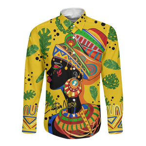 Personalized African Woman Long Sleeve Button Shirt Tropical Style