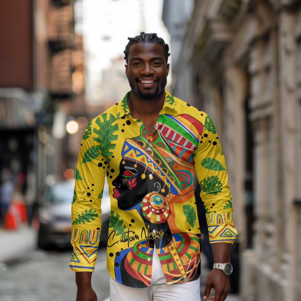 Personalized African Woman Long Sleeve Button Shirt Tropical Style
