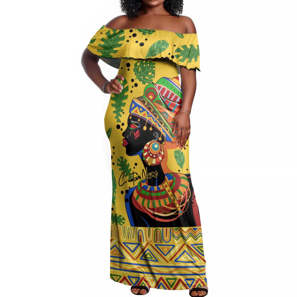 Personalized African Woman Off Shoulder Maxi Dress Tropical Style