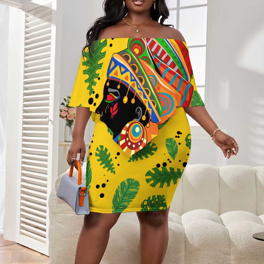 Personalized African Woman Off Shoulder Short Dress Tropical Style